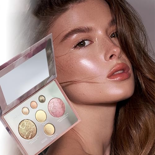 K'APEINE All in One Baked Makeup Palette, Dark Brown Eyeshadow, Blush Highlighter & Bronzer Face Kit Neutral Baked Powder Palette Hign Pigment Full Face Makeup Set Women (7colors)