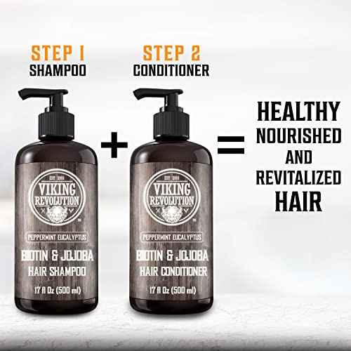 Viking Revolution Biotin Mens Shampoo - Eucalyptus and Peppermint With Jojoba Oil and Mint Oil - Hair Loss Treatment for Men With Thinning Hair (17 Oz)