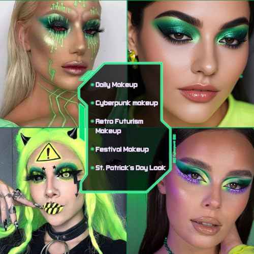 Afflano Multichrome Green Eyeshadow Palette, Color-Shifting Green Glitter Eyeshadow Pallet, Matte Chrome Eye Shadow Dark Forest green Makeup for Women Smokey Blue Brown Eyes Cosplay Party Daily Use