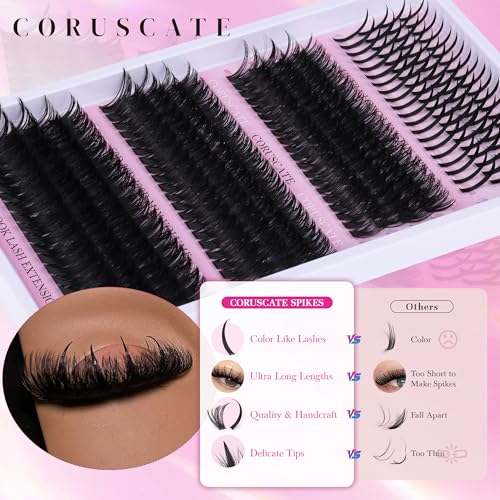 CORUSCATE Cluster Lashes with Spikes 60D80D100D - DIY Thick Volume Eyelash Extensions