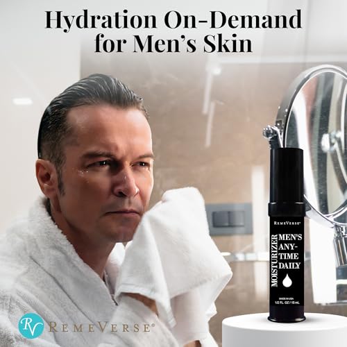 RemeVerse Men¡¯s Anytime Daily Moisturizer with Hyaluronic Acid, Peptides, Vitamins C & E, Collagen, Green Tea - Smoothes & Hydrates Skin, Fragrance-Free, Water-Based, Youthful Care Formula - 15ml