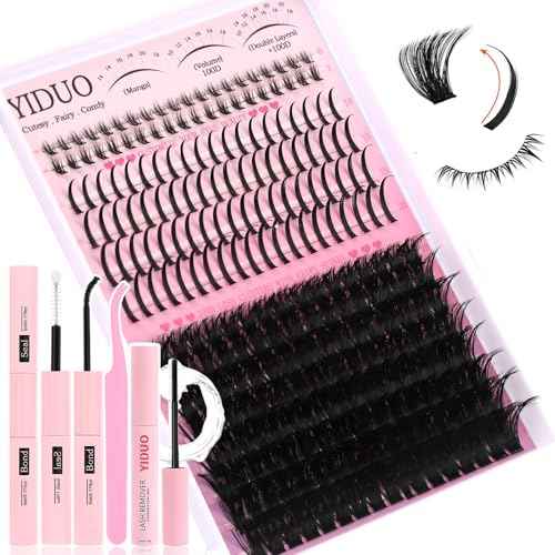 Lashes Clusters Kit Bottom Lashes with Spikes 100D Cluster Eyelash Extensions Kit 10-120mm D Curl Volume Manga DIY Individual Strips Lashes Thick with Lash Bond and Seal Tweezers Remover