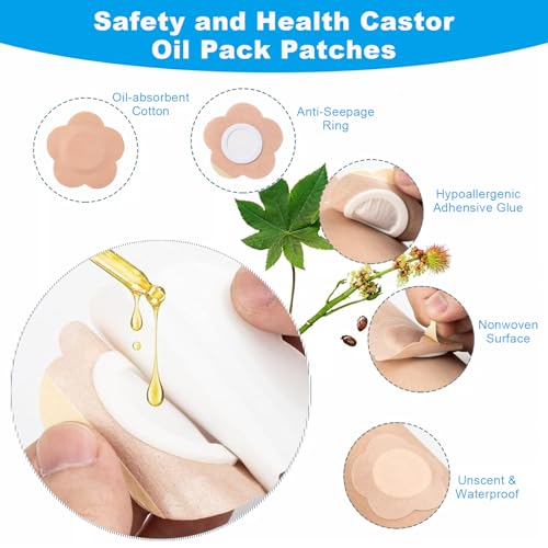 Castor Oil Patches - 50 Pack FDA Certified Self-Adhesive Belly Pads