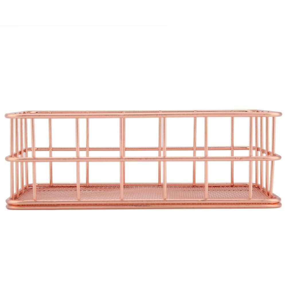 Fdit Makeup Storage Basket Organizer Rose Gold Iron Cosmetic Storage Holder Desktop Decor Household Woman Girl Lady(C)