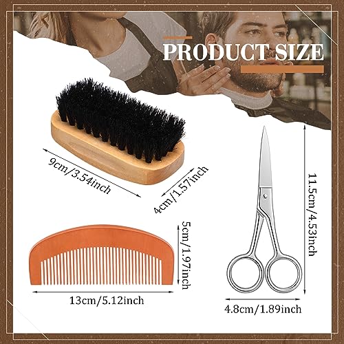 Zubebe 20 Sets Beard Brush and Comb Set for Men, Boar Bristle Brush, Wood Mustache Comb and Beard Trimming Scissors with Travel Pouch, Beard and Mustache Grooming Kit for Beard Care Valentine GIft