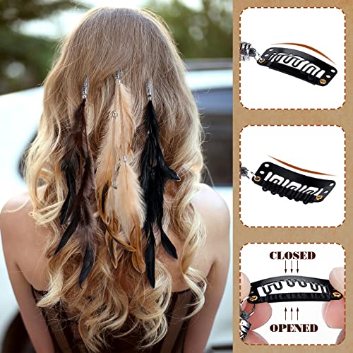 Geyoga 12 Pcs Clip-In Hair Feathers with Beads | Boho Festival