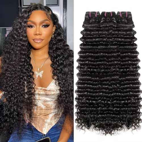 15A Deep Wave Human Hair Bundles 18 20 22 Inch Brazilian Virgin Depp Weave Curly Bundles Human Hair 3 Pcs 100% Unprocessed Virgin Remy Hair Natural Black Water Wave Human Hair Extensions