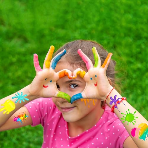168PCS Art Tattoos Temporary Stickers Suitable for Rainbow Slime/Art Paint Themed Birthday Party Favors Supplies Decorations Goodie Bag Stuffers (24 Sheets)