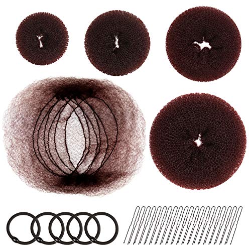 FANDAMEI Hair Accessory Set: 20 Invisible Nets, 4 Donut Makers, 5 Elastics, 20 Bobby Pins (Brown)