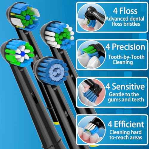 Replacement Heads Compatible with Oral B Braun Electric Toothbrush, Replacement Toothbrush Heads Fit for Oral-b Pro 1000/7500/3000/7000/8000/500, 16 Packs (Black)