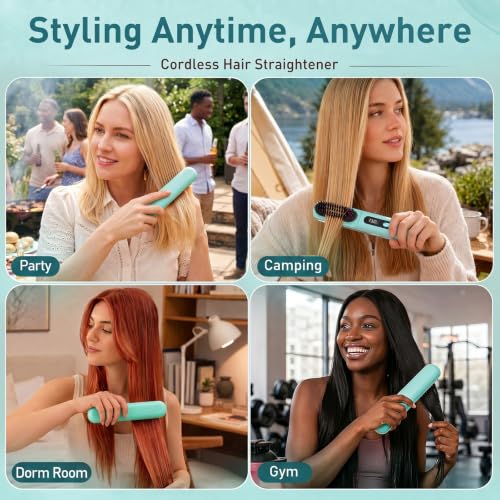 Cordless Hair Straightener Brush with 4000mAh Battery