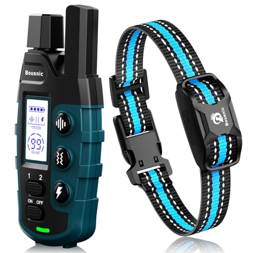 Bousnic Dog Shock Collar - 3300Ft Training Collar with Remote for 5-120lbs Small Medium Large Dogs Rechargeable Waterproof e Collar with Beep (1-8), Shake(1-16), Safe Shock(1-99) Modes (LightBlue)