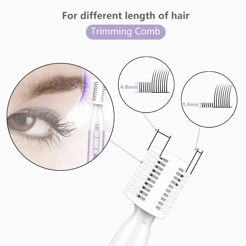 Funstant Eyebrow Trimmer, Precision Facial Hair Trimmer with Comb, Painless Battery Operated Eyebrow Razor for Women No Pulling Sensation for Face Chin Neck, Upper-Lip, Peach-Fuzz