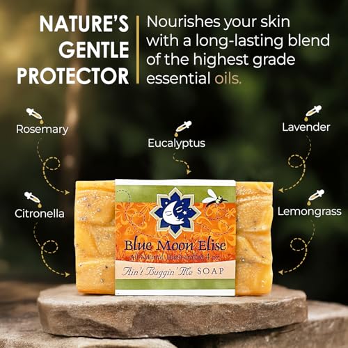 Blue Moon Elise Ain't Buggin Me Citronella Bar Soap for Men and Women, Natural Handmade Soap with Pure Citronella Essential Oils, Soap Bar for Camping and Outdoor Activities
