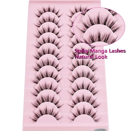 12mm Wispy Manga Anime False Eyelashes, 10 Pairs Reusable