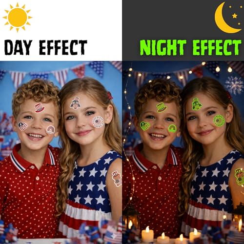 105PCS Glow in Dark Patriotic Temporary Tattoos - 4th of July