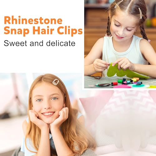 16Pcs Rhinestone Snap Hair Clips, Water Drop Crystal Snap Hair Barrettes, Glitter Shining Metal Snap Hair Clips, Glittering Hairpins Headwear Hair Accessories for Girls Women