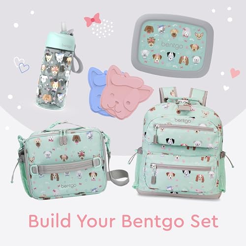 Bentgo Kids Lunch Bag - Durable, Double-Insulated Lunch Bag for Kids 3+; Holds Lunch Box, Water Bottle, & Snacks; Easy-Clean Water-Resistant Fabric & Multiple Zippered Pockets (Puppy Love)