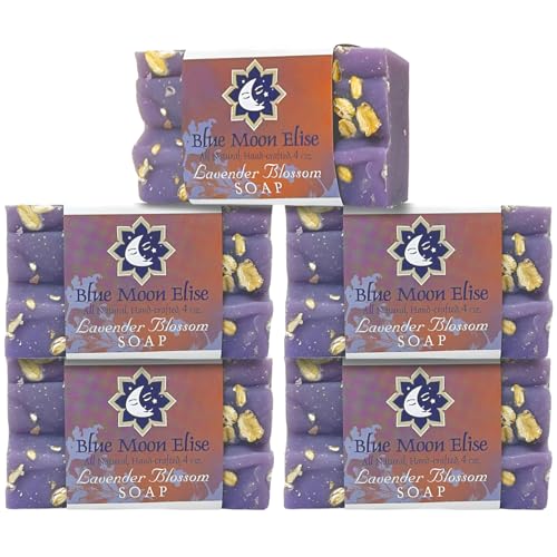 Blue Moon Elise All Natural Lavender Soap Bars, Scented with Premium Essential Oils, Handmade in the USA, Moisturizing and Therapeutic for Face/Body, For Sensitive Skin, For Men and Women (5 Pack)