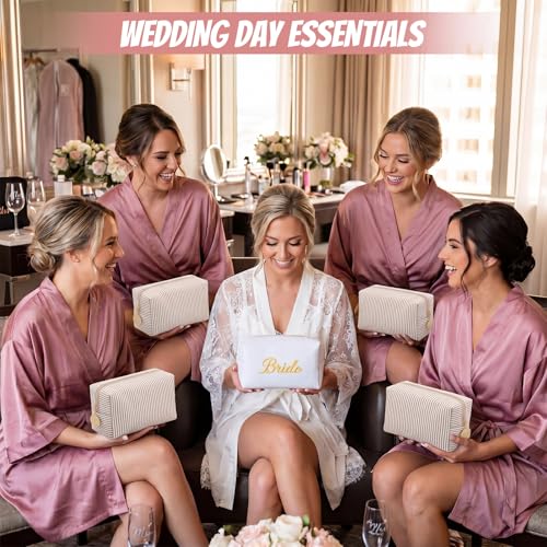 8-Piece Bridesmaid Makeup Bag Set, Seersucker & Embroidered