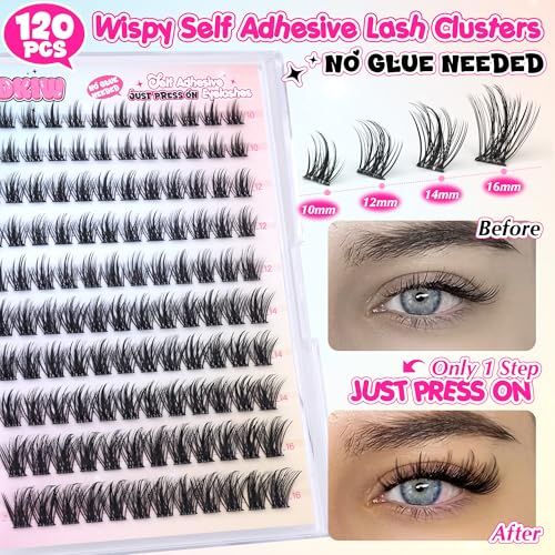 Self Adhesive Eyelashes Wispy C Curl Clusters 10-16mm