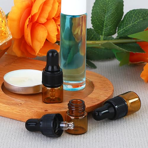 1ml Amber Glass Dropper Bottles - 36 Pack Essential Oil Containers