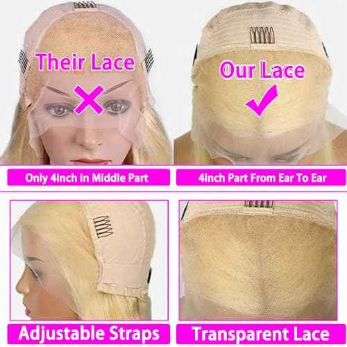 613 Lace Front Wig Human Hair 13x4 HD Transparent Straight Blonde Lace Front Wigs Pre Plucked Glueless Wigs 180% Density Blonde Lace Frontal Human Hair Wigs 18INCH