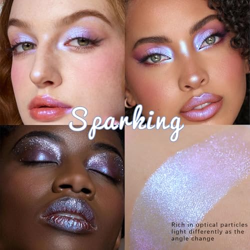 Noerrors Blue Purple Holographic Duochrome Glitter Eyeshadow, Multichrome Rich Color Shimmer Metallic Eyeshadow for Blue Green Eyes, Iridescent Mermaid Eye Brightener Makeup Palette Rave Accessories