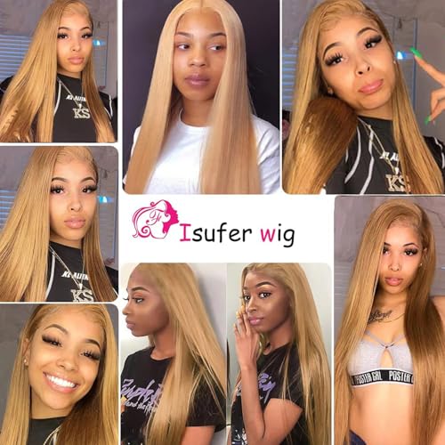 Isufer 8 Inch Honey Blonde #27 Lace Front Closure Pre Plucked Brazilian Virgin Hair Straight