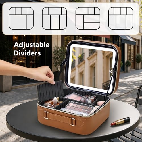 Faquenc LED Makeup Bag with Mirror - 10.2" Travel Train Case