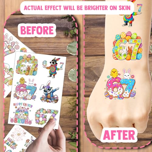 99Pcs Easter Bunny 6 7 Six Seven Temporary Tattoos for Easter Bunny Birthday Party Supplies Decorations, Hypoallergenic Easter Decorations for Party