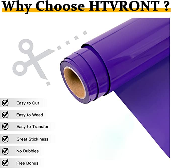 HTVRONT HTV Vinyl Rolls Heat Transfer Vinyl - 12" x 15ft Purple HTV Vinyl for Shirts, Iron on Vinyl for All Cutter Machine - Easy to Cut & Weed for Heat Vinyl Design (Purple)