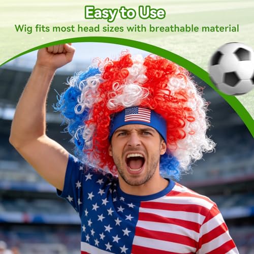 Soccer Fan Gear Set with Clown Wig, Tattoos & Horn