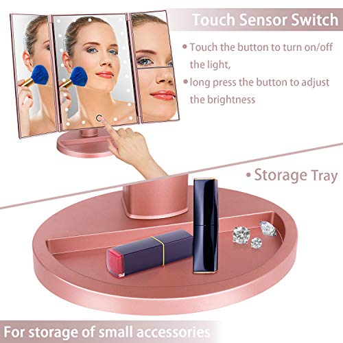 deweisn Tri-Fold Lighted Vanity Mirror with 21 LED Lights & 3X Magnification