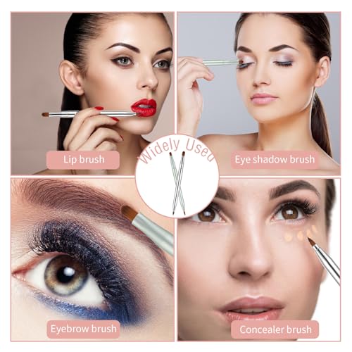 Double-Ended Retractable Lip Brush Set for Lipstick & Gloss - Silver & Green