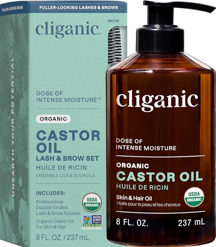 Organic Castor Oil 8oz – Cold Pressed, USDA Certified with Eyelash Kit