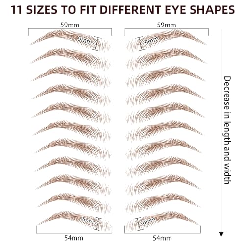 10 Sheets 110 Pairs 4D Hair-Like Waterproof Eyebrow Tattoos, Brown Tattoo Eyebrows Sticker Pairs, Temporary Brow Tattoos Grooming Shaping Stickers in Arch Style for Women Brown15