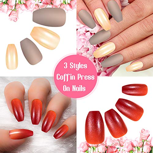 Maitys 480 Pieces 20 Sets Short Press on Nails Medium Square Nails Artificial Fake Nails Ballerina Coffin Full Cover Gradient Solid Color False Nails Tips for Women Girls DIY(Matte and Gradient)