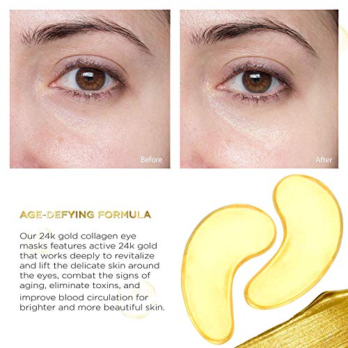 AICHUN BEAUTY 10/20/30/40/100 Pairs Crystal 24K Gold Powder Gel Collagen Eye Mask Sheet Patch, Anti Ageing, Remove Bags, Dark Circles & Puffiness, Skincare, Anti Wrinkle, Moisturising (10)