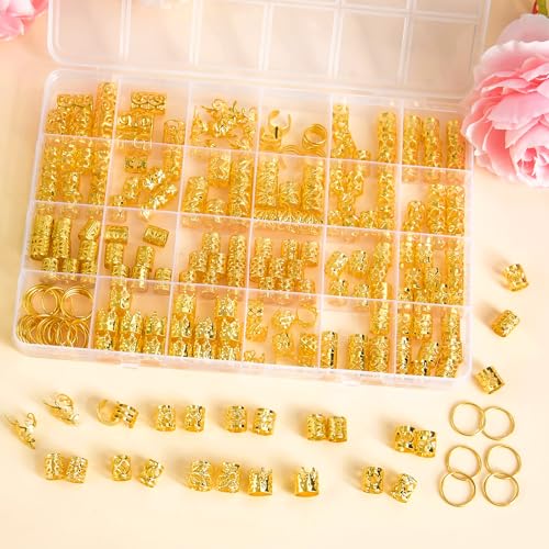 Gold Hair Jewelry Set 260 Pcs Braids Locs Rings Cuffs Clips
