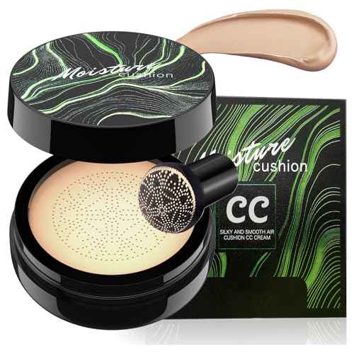 Mushroom Head Air Cushion CC Cream - Moisturizing & Oil Control BB Cream Foundation Create Long-Lasting, Waterproof Makeup Base Primer, Concealer Full Coverage for All Skin Types (Natural)