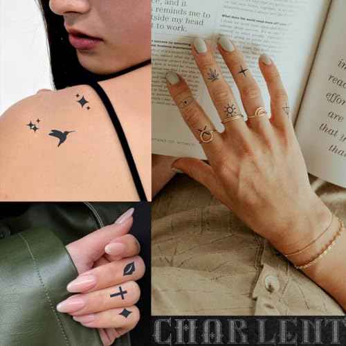 CHARLNET Tiny Small Semi-Permanent Tattoos for Adult - 2 Weeks Long Last Waterproof Realistic Mini Fake Tattoos for Women Men Finger Neck Body/Fades Naturally/No Reflection
