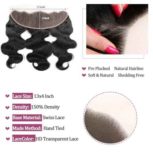 Body Wave Human Hair Bundles with Frontal (10 10 12 12+10Frontal) 12A 4 Bundles Human Hair with Closure 13x4 HD Lace Frontal 100% Unprocessed Brazilian Virgin Hair