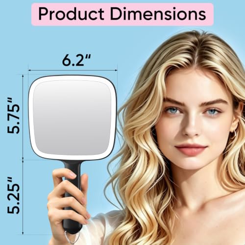 Famihomii Black Lighted Hand Mirror with 3 Dimmable Colors Portable Makeup Mirror