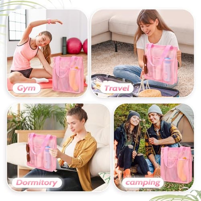 Mesh Shower Caddy Portable - Pink Gym Bag for Travel