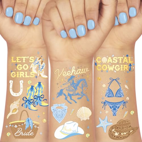 Coastal Cowgirl Bachelorette Temporary Tattoos - 54 Gold Foil