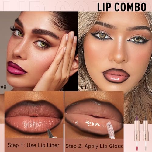 Purple & Pink Lip Liner & Gloss Set - 2-in-1 Combo