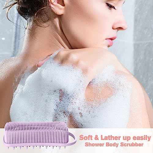 2PCS Silicone Body Scrubber, Loofah for Women, Gentle Exfoliating Shower Cleaner Bath Brush, Rubber Body Wash Deep Cleaning & Exfoliator & Massage, Travel-Friendly for Bathroom