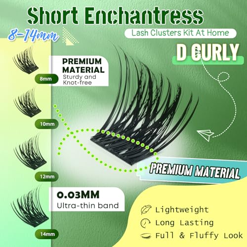 Enchantress Short Lash Clusters Kit 8-14mm with Bond & Remover