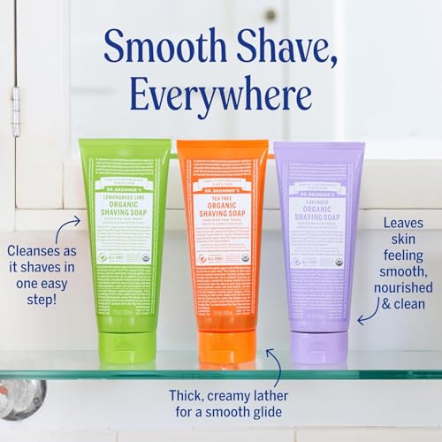 Dr. Bronner's Organic Shaving Soap? 3 Pack Variety, 7oz (Lavender, Tea Tree, Lemongrass)? Moisturizing Shave Soap for Men & Women? Certified Organic Sugar & Shikakai? For Face, Underarms & Legs